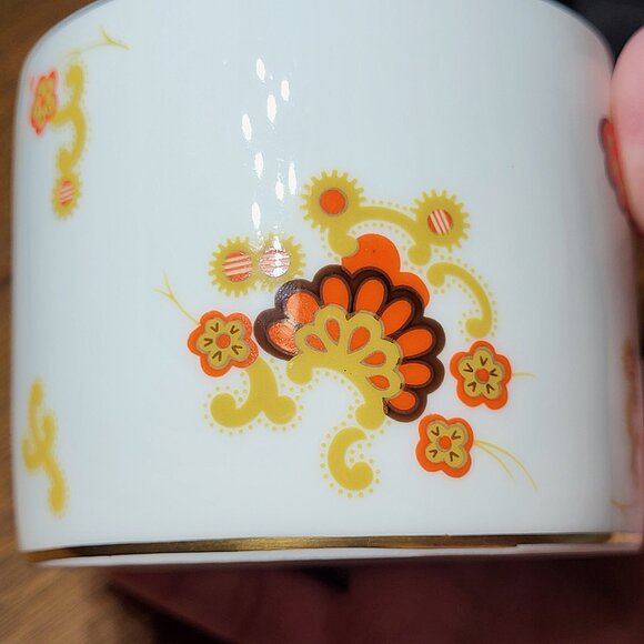 Minton Oberon Bone China Leaf Trinket Dish & Mustard Jar White, Orange & Gold - Picture 10 of 14